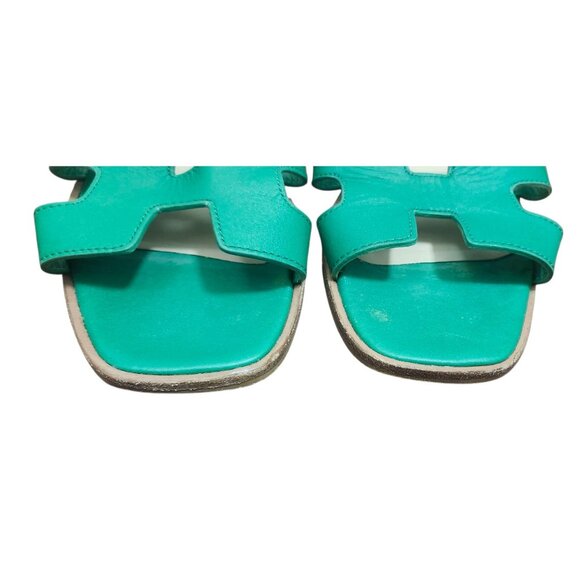 Steven New York Green Leather H Strap Slides Sandals Square Toe Women’s Size 8.5 - Picture 3 of 12